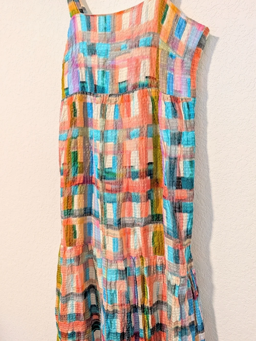 Marie Oliver Multicolor Colorful Plaid Linen Silk Sleeveless Petra Maxi Dress SM